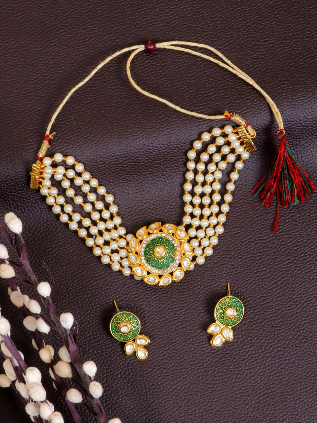 Crunchy Fashion Gold Plated Stones Studded Pearls Beaded Choker Necklace With Earrings
Crunchy Fashion Gold Plated Stones Studded Pearls Beaded Choker Necklace With Earrings
