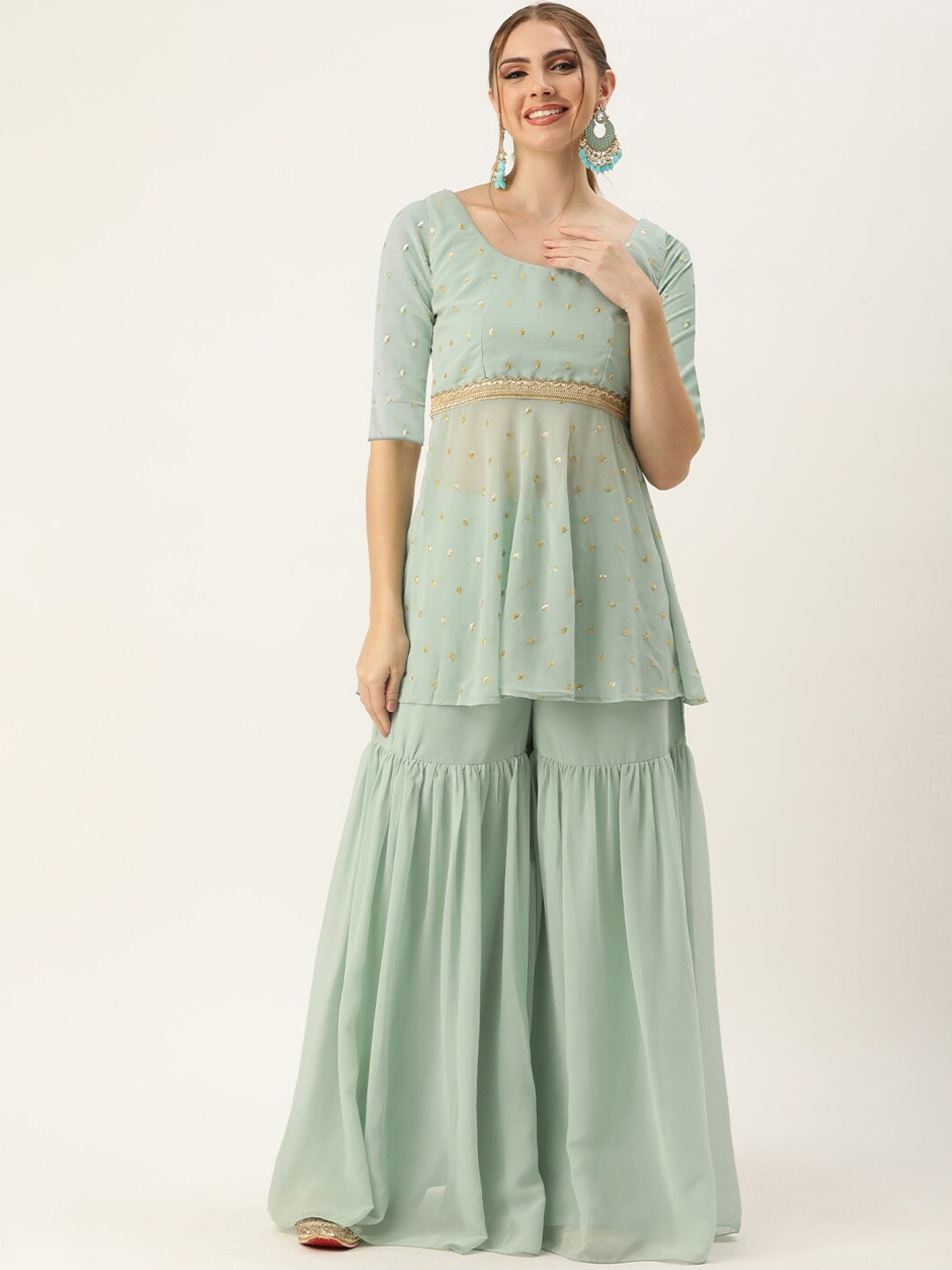 Ethnovog Ethnic Motifs Embroidered Sequinned Detailed A-Line Kurti With Sharara, Green
Ethnovog Ethnic Motifs Embroidered Sequinned Detailed A-Line Kurti With Sharara, Green