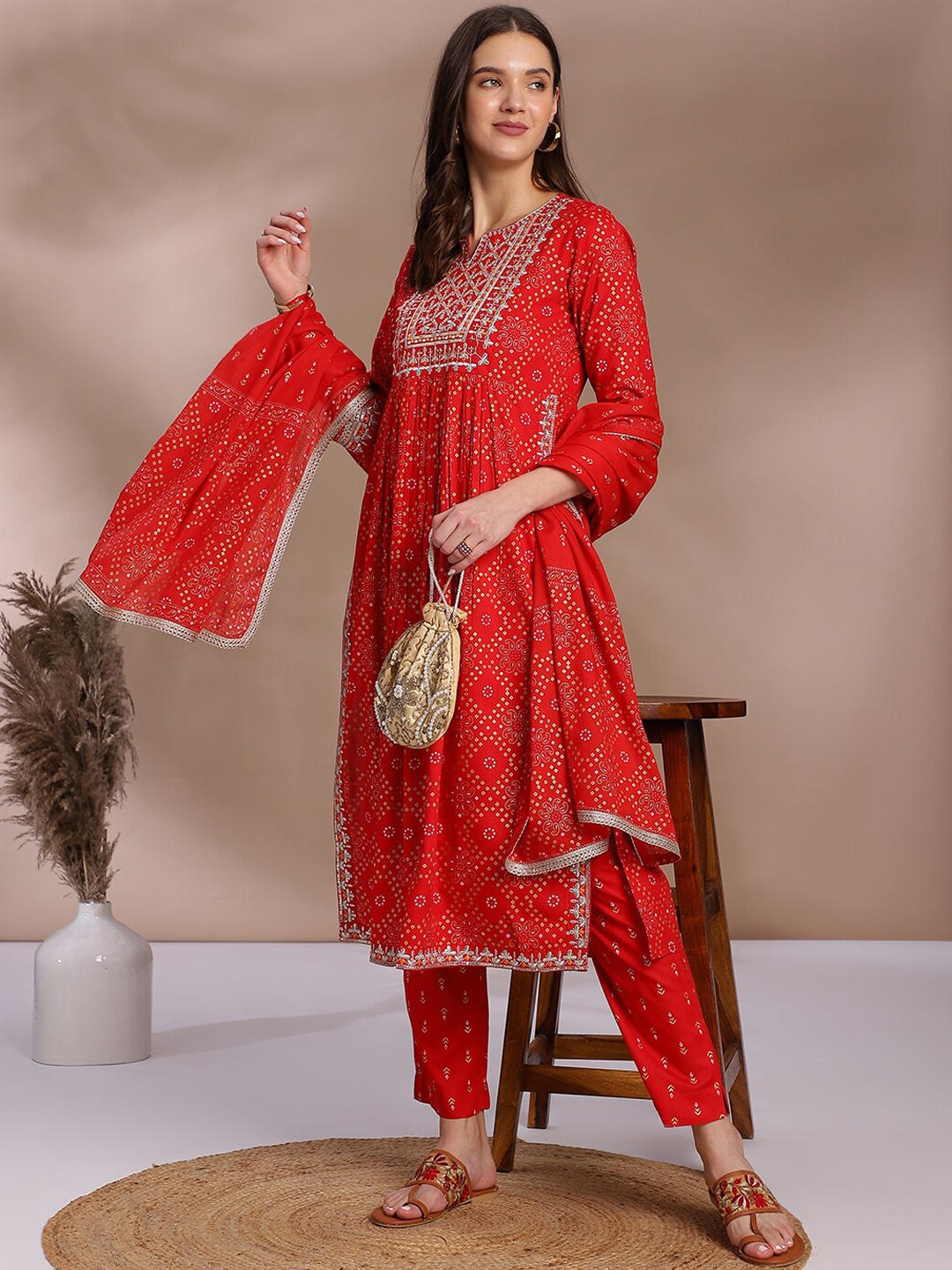 Anouk Red Ethnic Motifs Printed Thread Work Detailed A-Line Kurta & Trouser With Dupatta
Anouk Red Ethnic Motifs Printed Thread Work Detailed A-Line Kurta & Trouser With Dupatta