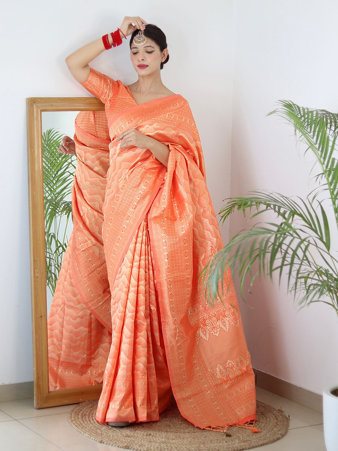 ALMAARI FASHION Ethnic Motifs Woven Design Pure Silk Designer Kanjeevaram Saree, Orange
ALMAARI FASHION Ethnic Motifs Woven Design Pure Silk Designer Kanjeevaram Saree, Orange
