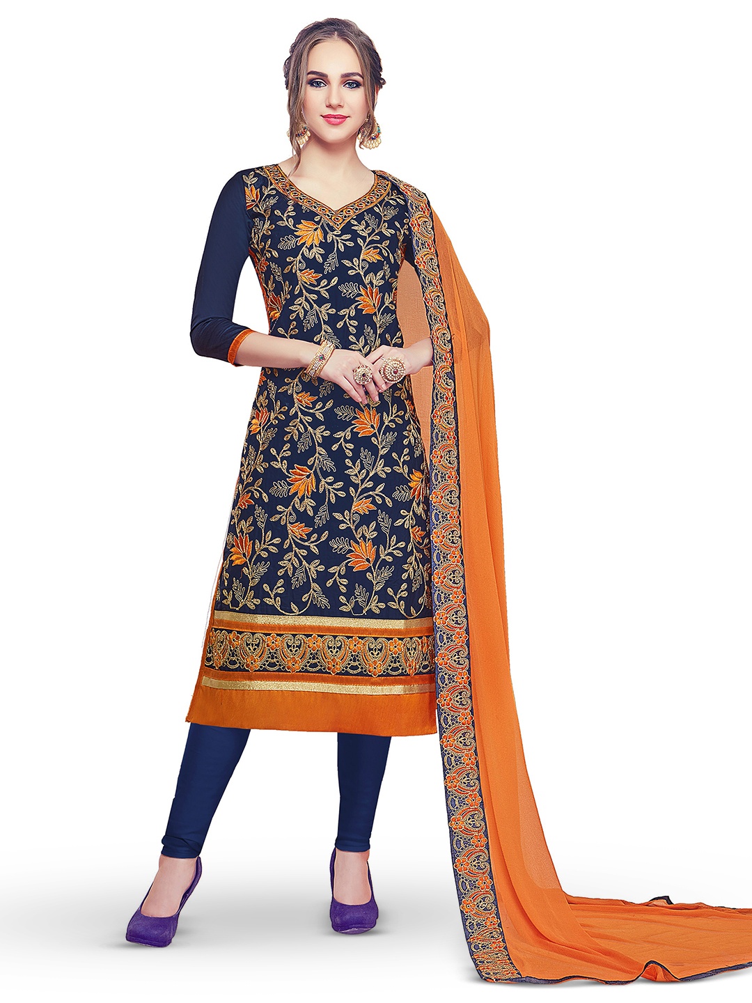 MANVAA Blue Embroidered Unstitched Dress Material