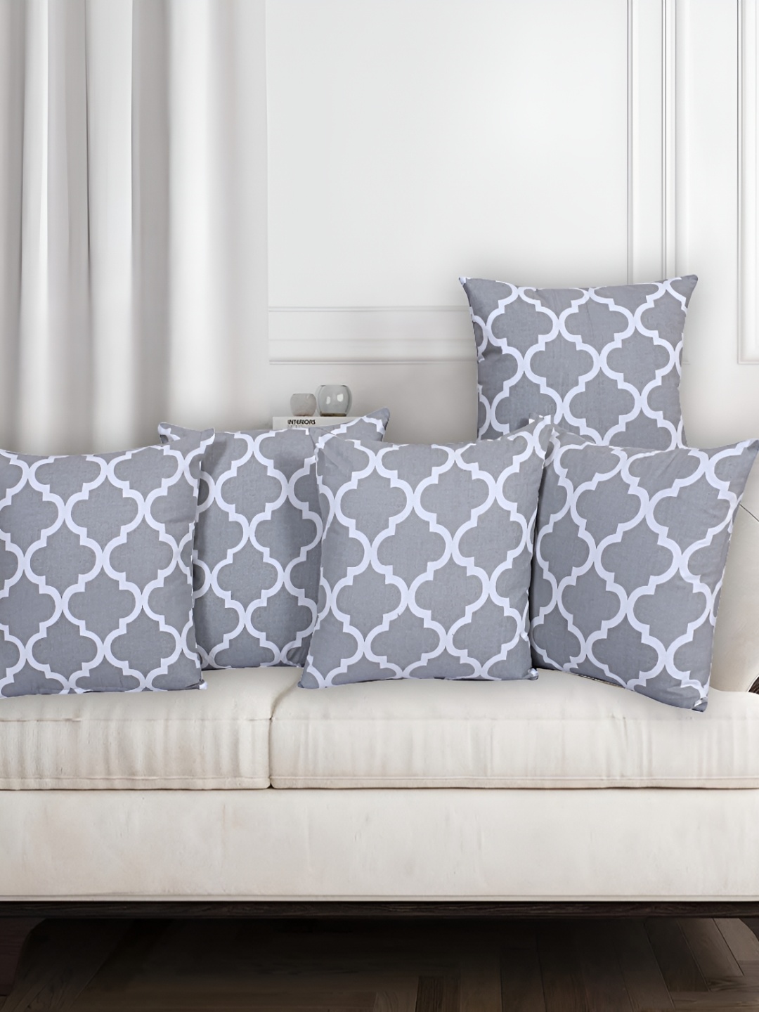 Texstylers Grey & White 5 Pieces Printed Cotton Square Reversible Cushion Covers
Texstylers Grey & White 5 Pieces Printed Cotton Square Reversible Cushion Covers