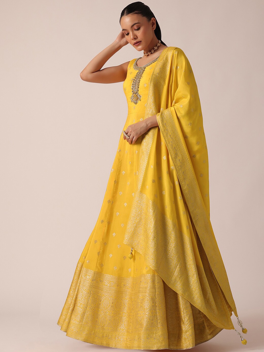 KALKI Fashion Ethnic Motifs Self Design Silk Fit & Flare Ethnic Dress With Dupatta, Yellow
KALKI Fashion Ethnic Motifs Self Design Silk Fit & Flare Ethnic Dress With Dupatta, Yellow