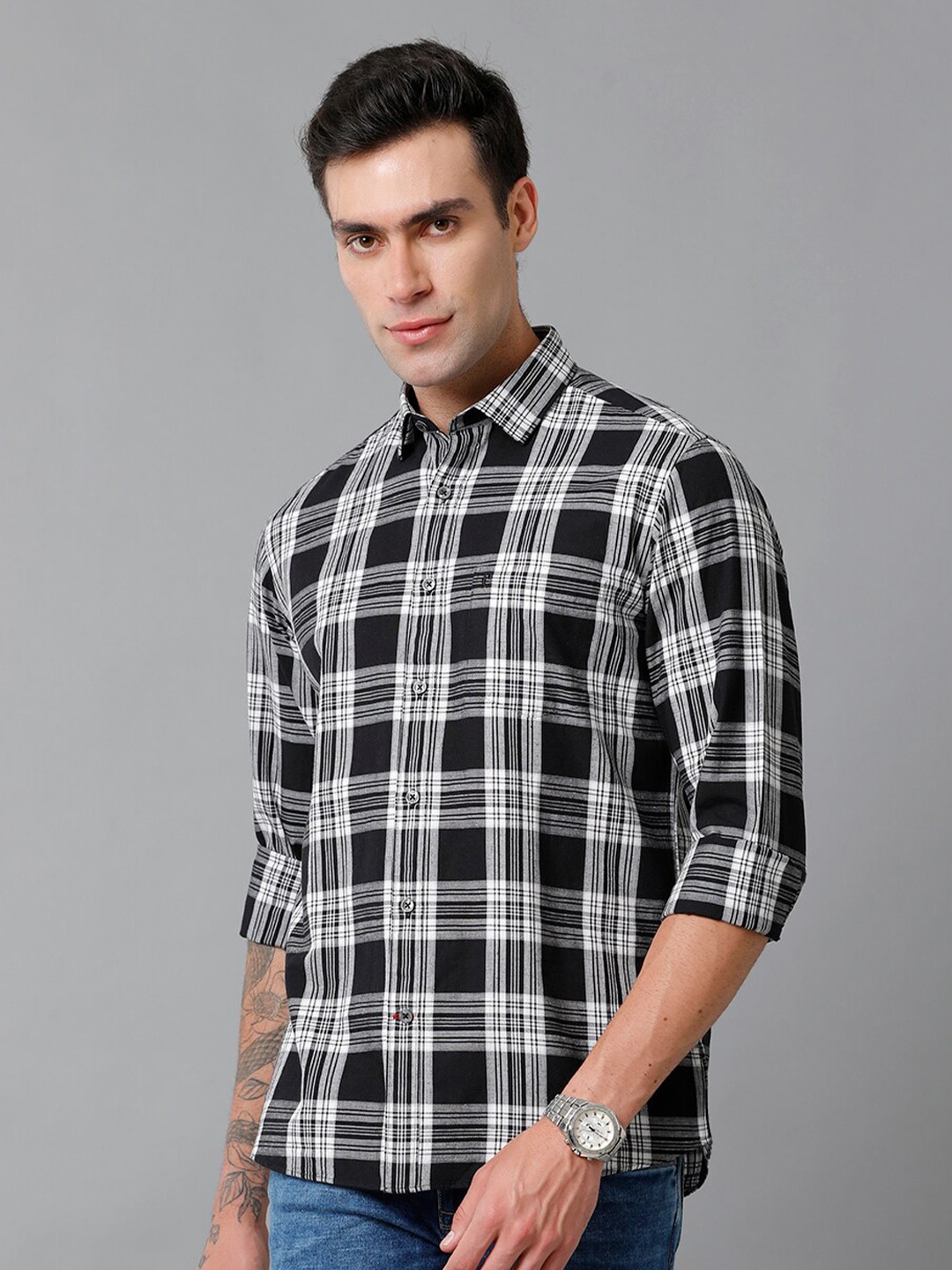 CAVALLO by Linen Club Contemporary Slim Fit Tartan Checked Cotton Linen Casual Shirt, Black
CAVALLO by Linen Club Contemporary Slim Fit Tartan Checked Cotton Linen Casual Shirt, Black