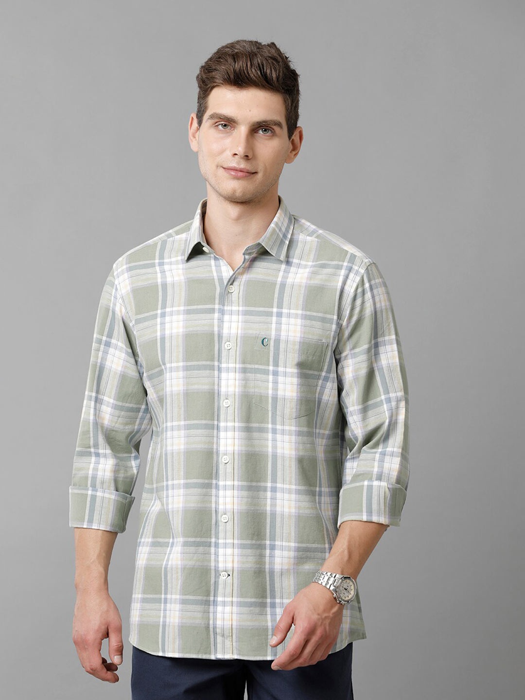 CAVALLO by Linen Club Contemporary Slim Fit Tartan Checks Cotton Linen Casual Shirt, Green
CAVALLO by Linen Club Contemporary Slim Fit Tartan Checks Cotton Linen Casual Shirt, Green