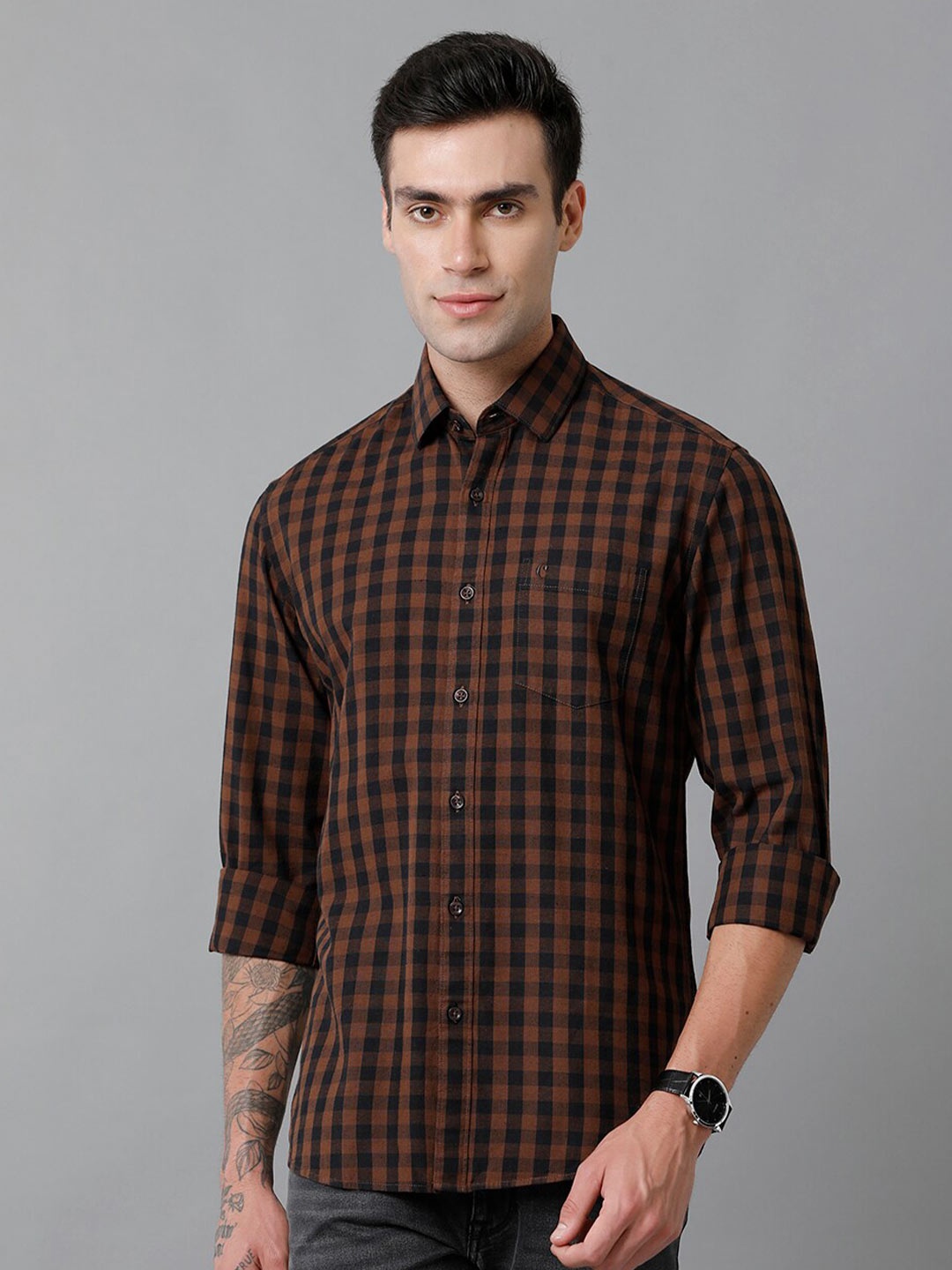 CAVALLO by Linen Club Contemporary Slim Fit Gingham Checked Cotton Linen Casual Shirt, Brown
CAVALLO by Linen Club Contemporary Slim Fit Gingham Checked Cotton Linen Casual Shirt, Brown