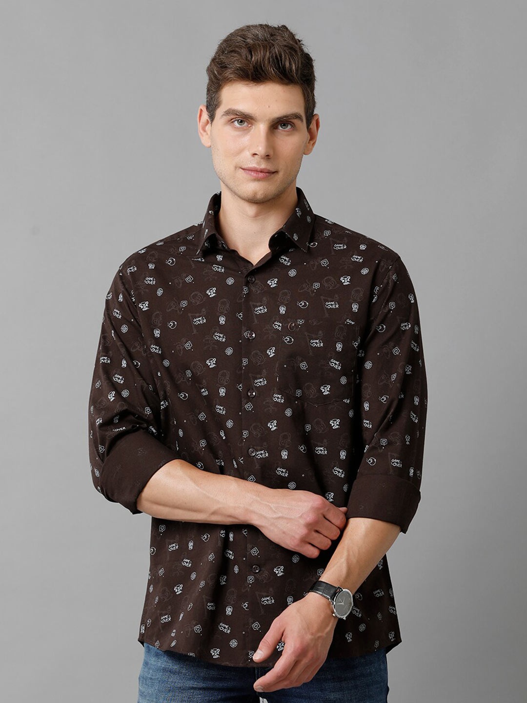 CAVALLO by Linen Club Contemporary Slim Fit Printed Cotton & Linen Casual Shirt, Brown
CAVALLO by Linen Club Contemporary Slim Fit Printed Cotton & Linen Casual Shirt, Brown