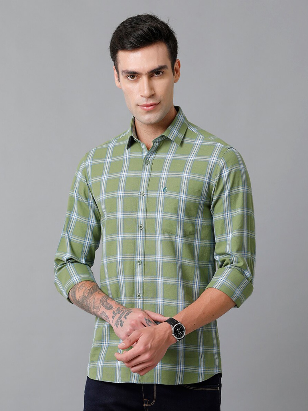 CAVALLO by Linen Club Contemporary Slim Fit Windowpane Checked Cotton Linen Casual Shirt, Green
CAVALLO by Linen Club Contemporary Slim Fit Windowpane Checked Cotton Linen Casual Shirt, Green