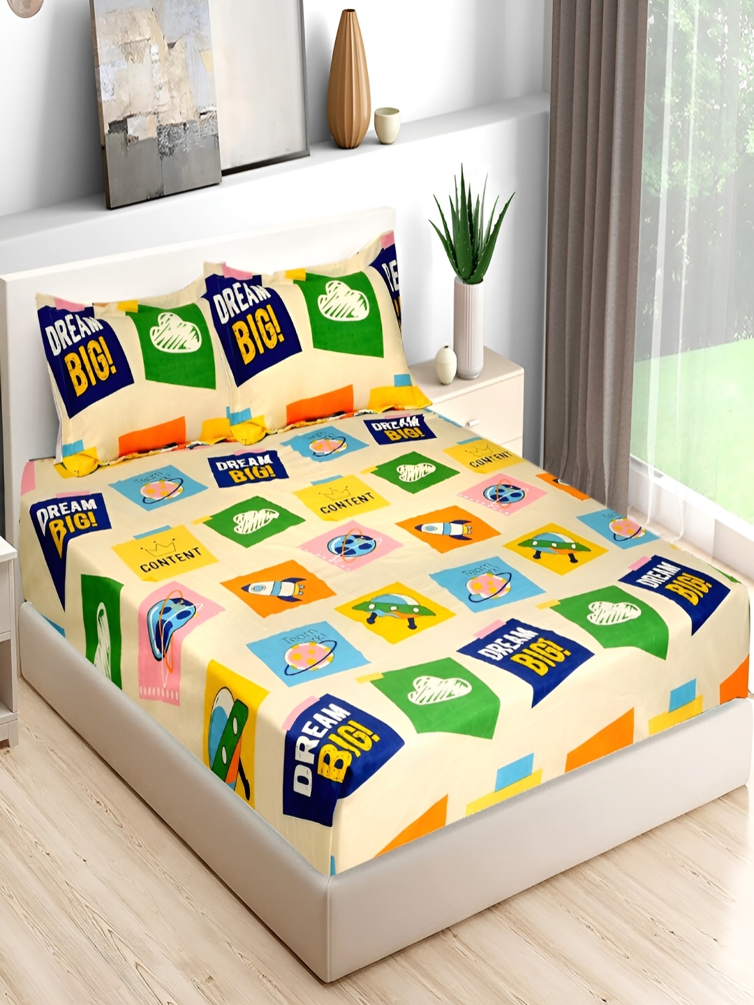 Bromwick Beige & Blue Cartoon Characters Cotton 210 TC Queen Bedsheet with 2 Pillow Covers
Bromwick Beige & Blue Cartoon Characters Cotton 210 TC Queen Bedsheet with 2 Pillow Covers