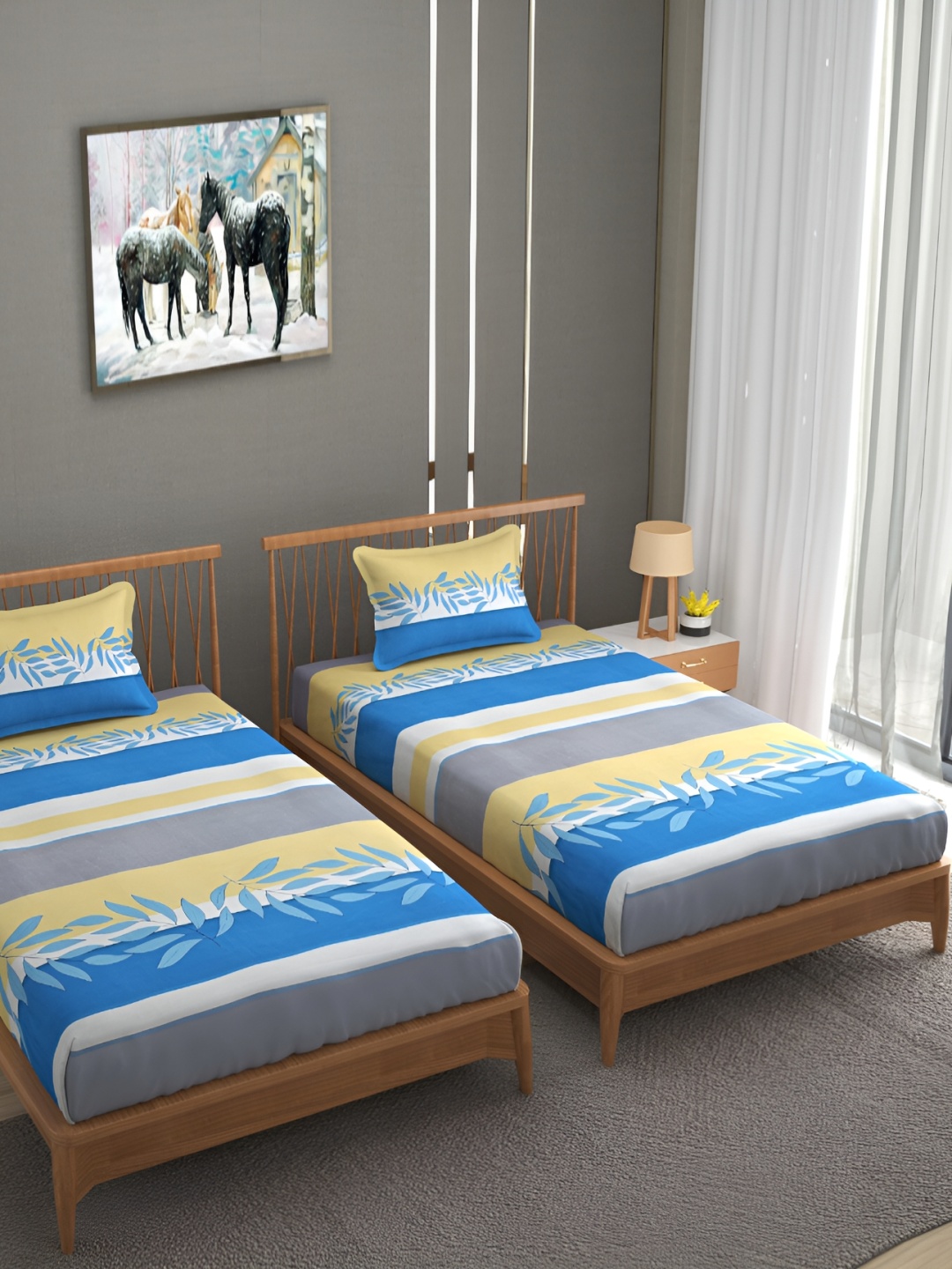 Bromwick Yellow & Blue Floral Cotton 210 TC 2 Single Bedsheet with 2 Pillow Covers 110 GSM
Bromwick Yellow & Blue Floral Cotton 210 TC 2 Single Bedsheet with 2 Pillow Covers 110 GSM