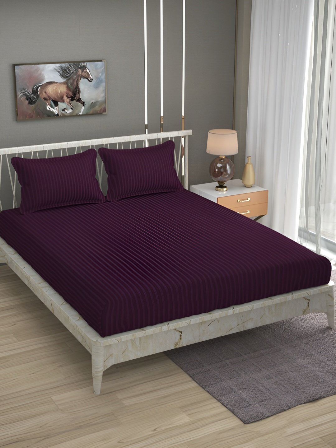 Bromwick Maroon &Grey Striped Cotton 210 TC Queen Bedsheet with 2 Pillow Covers
Bromwick Maroon &Grey Striped Cotton 210 TC Queen Bedsheet with 2 Pillow Covers
