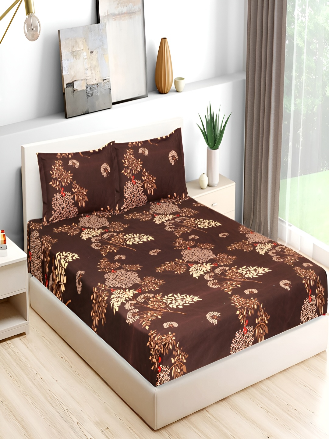 Bromwick Coffee Brown & White Floral Cotton 210 TC Queen Bedsheet With 2 Pillow Covers
Bromwick Coffee Brown & White Floral Cotton 210 TC Queen Bedsheet With 2 Pillow Covers