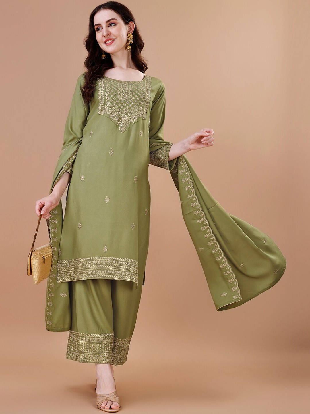 KALINI Ethnic Motifs Embroidered Regular Kurta With Palazzos & Dupatta, Fluorescent green
KALINI Ethnic Motifs Embroidered Regular Kurta With Palazzos & Dupatta, Fluorescent green