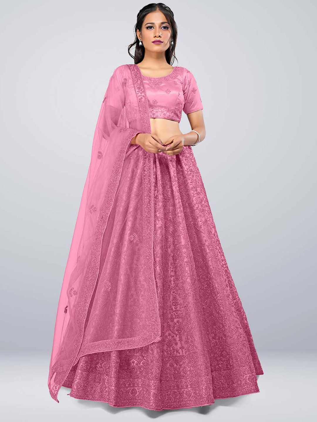 HALFSAREE STUDIO Embroidered Semi-Stitched Lehenga & Unstitched Blouse With Dupatta, Pink
HALFSAREE STUDIO Embroidered Semi-Stitched Lehenga & Unstitched Blouse With Dupatta, Pink