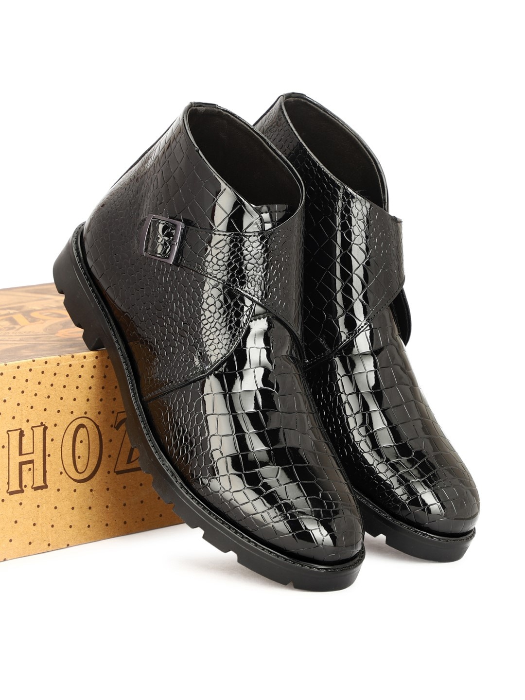 SHOZANIA Men Textured Lightweight Leather Monk Straps Boots With Buckle Closure, Black
SHOZANIA Men Textured Lightweight Leather Monk Straps Boots With Buckle Closure, Black