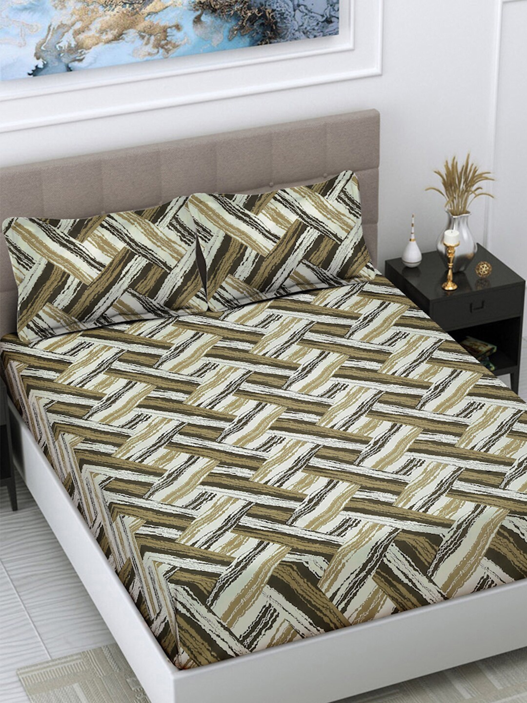 FABINALIV Green & Off White Geometric Print 300 TC King Size Bedsheet & 2 Pillow Covers
FABINALIV Green & Off White Geometric Print 300 TC King Size Bedsheet & 2 Pillow Covers