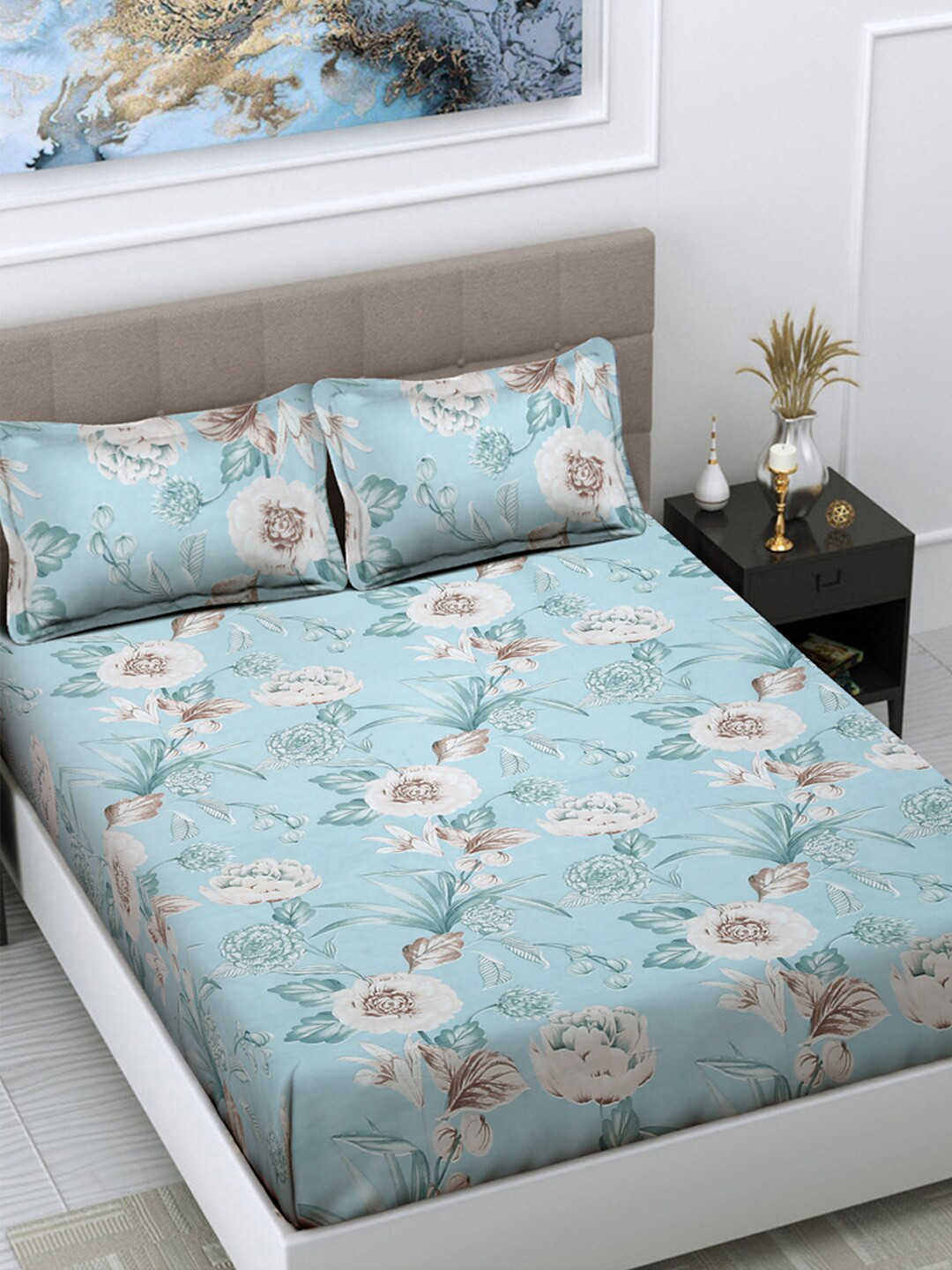 FABINALIV Blue & White Floral Printed 300 TC King Bedsheet With 2 Pillow Covers
FABINALIV Blue & White Floral Printed 300 TC King Bedsheet With 2 Pillow Covers