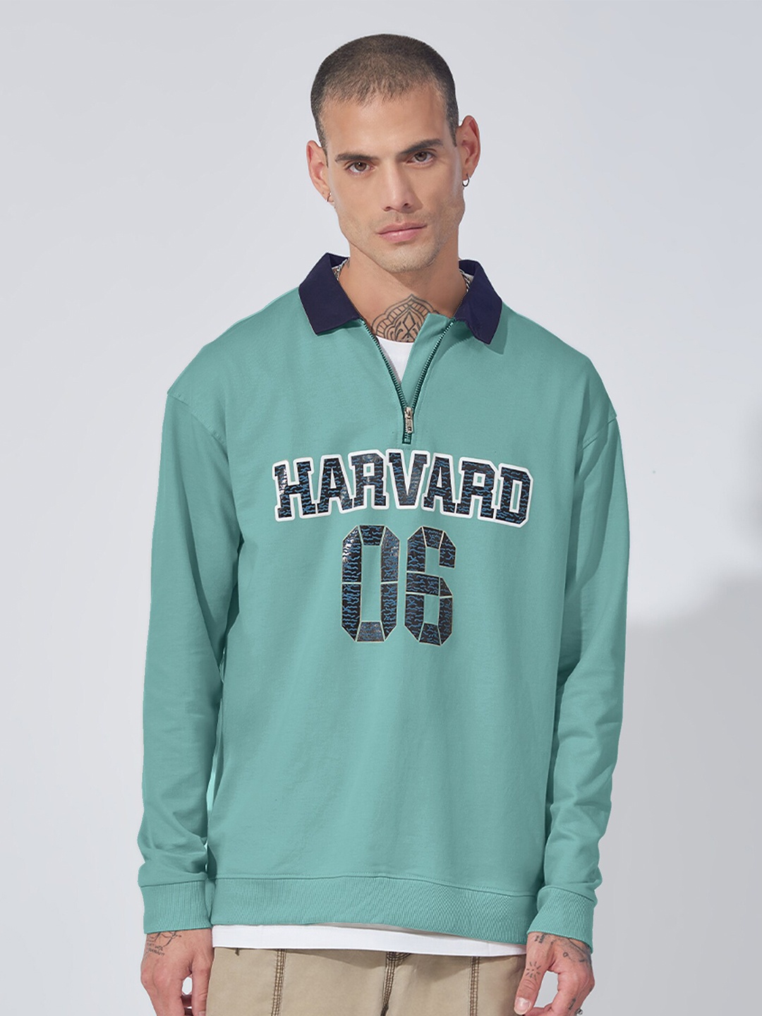 Maniac Alphanumeric Printed Polo Collar Long Sleeves Zip Detail Cotton Pullover Sweatshirt, Green
Maniac Alphanumeric Printed Polo Collar Long Sleeves Zip Detail Cotton Pullover Sweatshirt, Green