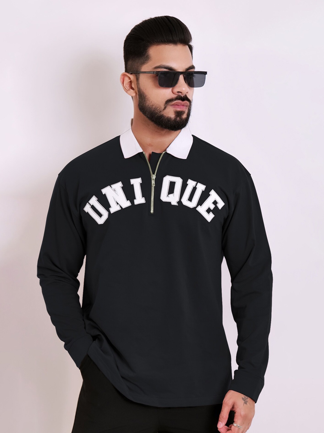 Maniac Typography Embroidered Polo Collar Drop-Shoulder Sleeves Cotton Oversized T-shirt, Black
Maniac Typography Embroidered Polo Collar Drop-Shoulder Sleeves Cotton Oversized T-shirt, Black