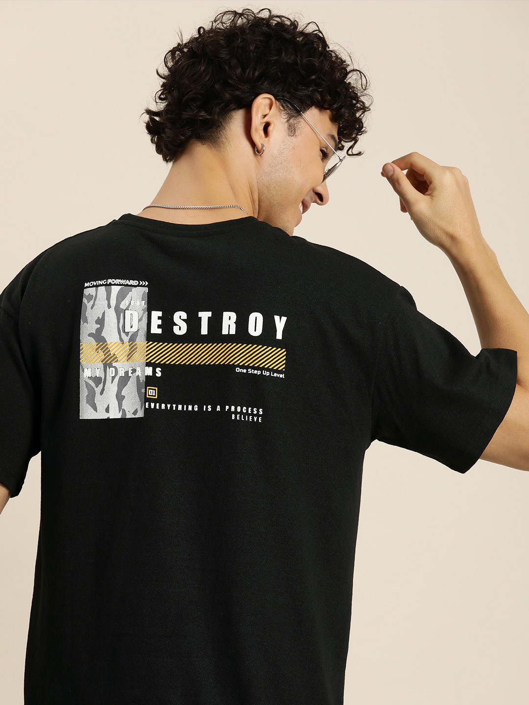 HERE&NOW Graphic Printed Drop-Shoulder Sleeves T-shirt, Black 
HERE&NOW Graphic Printed Drop-Shoulder Sleeves T-shirt, Black