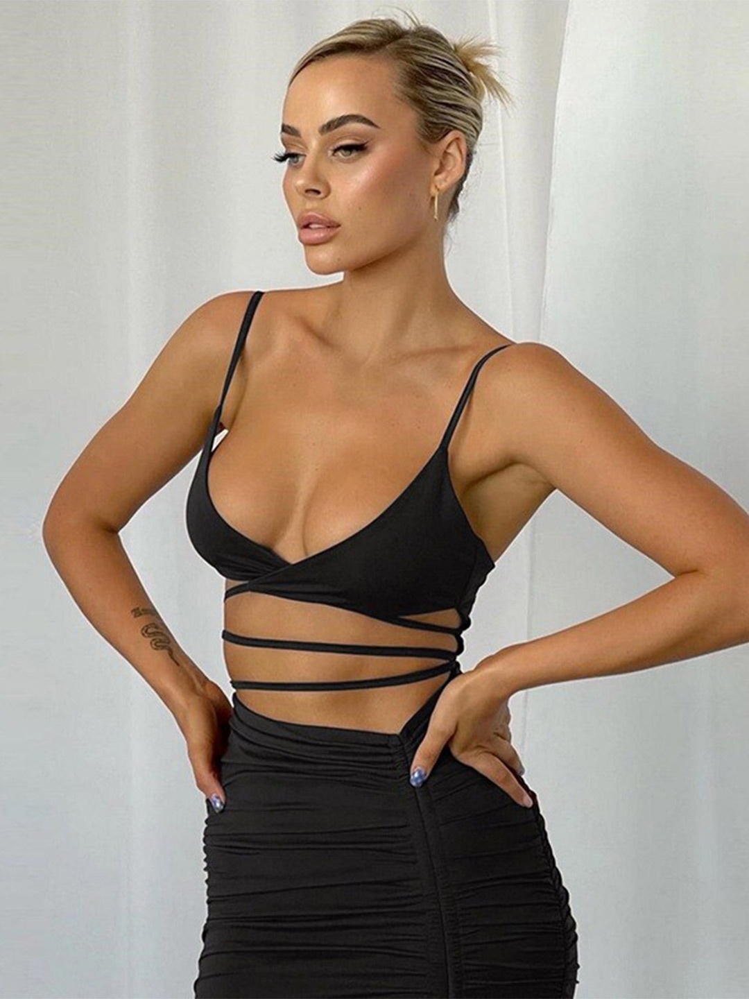 StyleCast Black Shoulder Straps Cut Outs Sheath Dress
