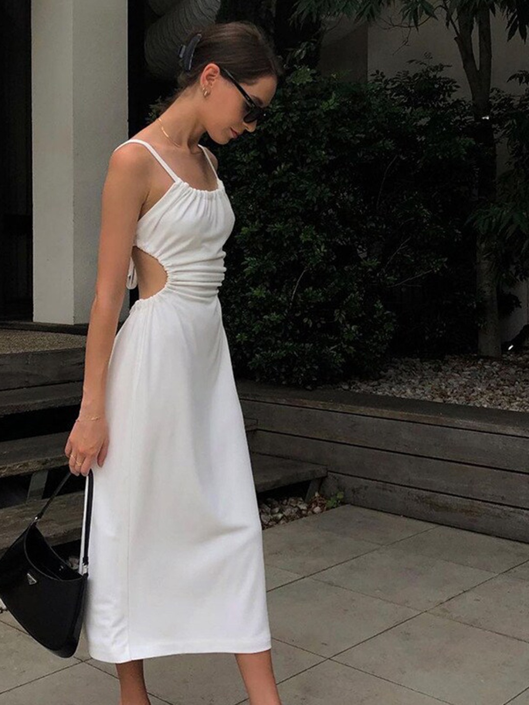 StyleCast White Shoulder Straps Tie Ups A-Line Midi Dress