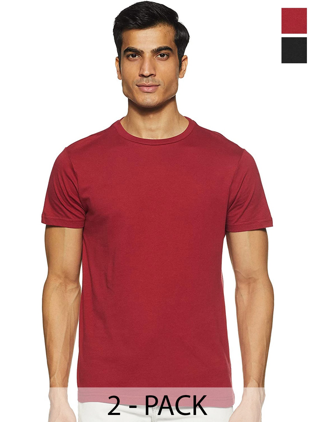 COLOR CAPITAL Unisex Pack Of 2 Round Neck Cotton T-shirt, Red
