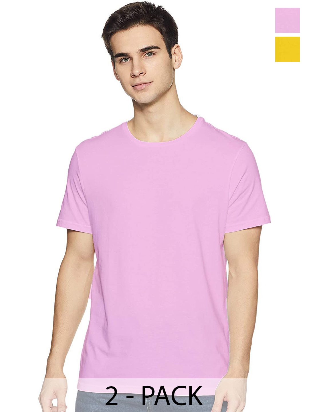 COLOR CAPITAL Pack Of 2 Short Sleeves Cotton T-shirt, Pink