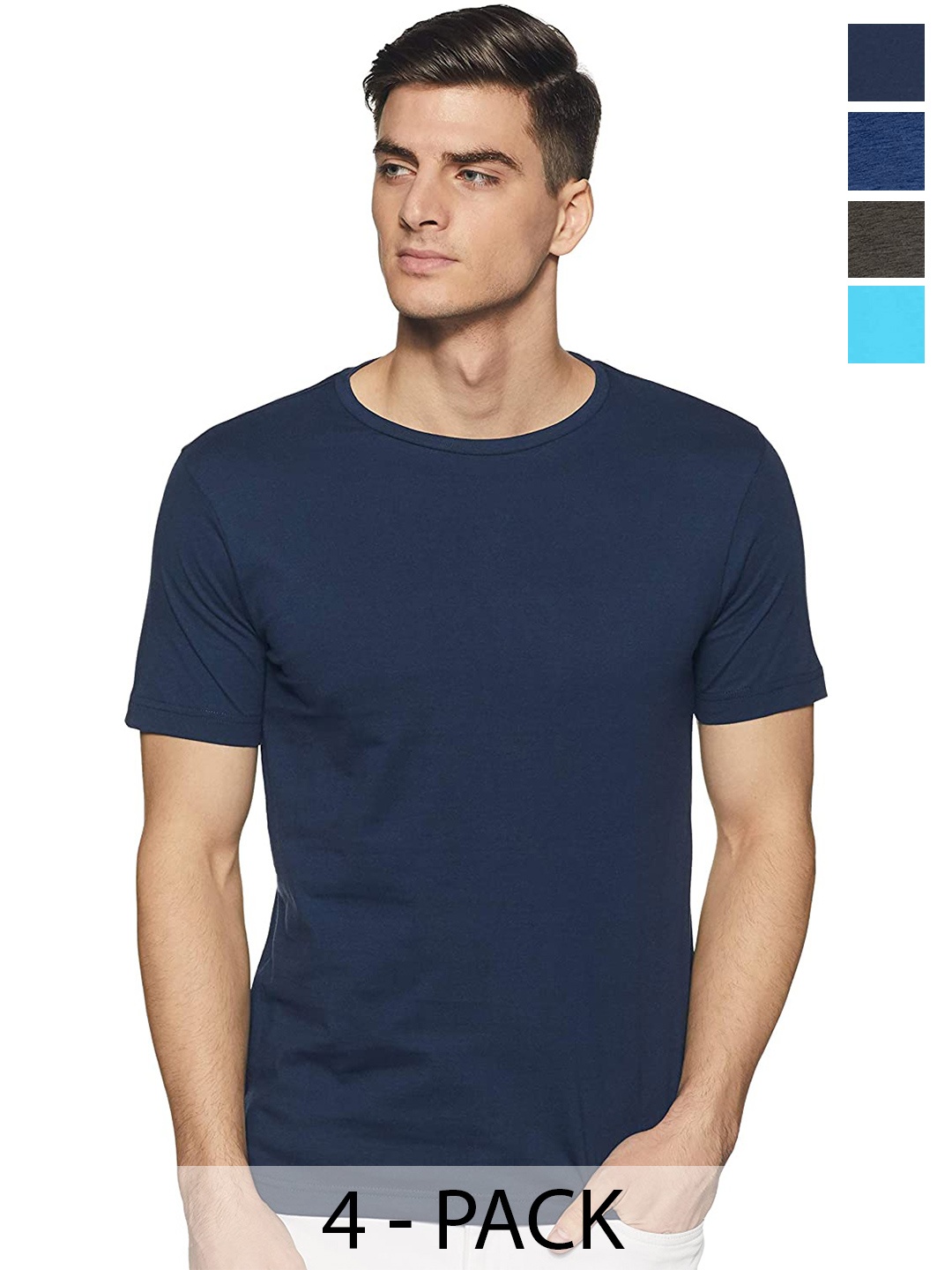COLOR CAPITAL Unisex Pack Of 4 Cotton T-shirts, Navy blue