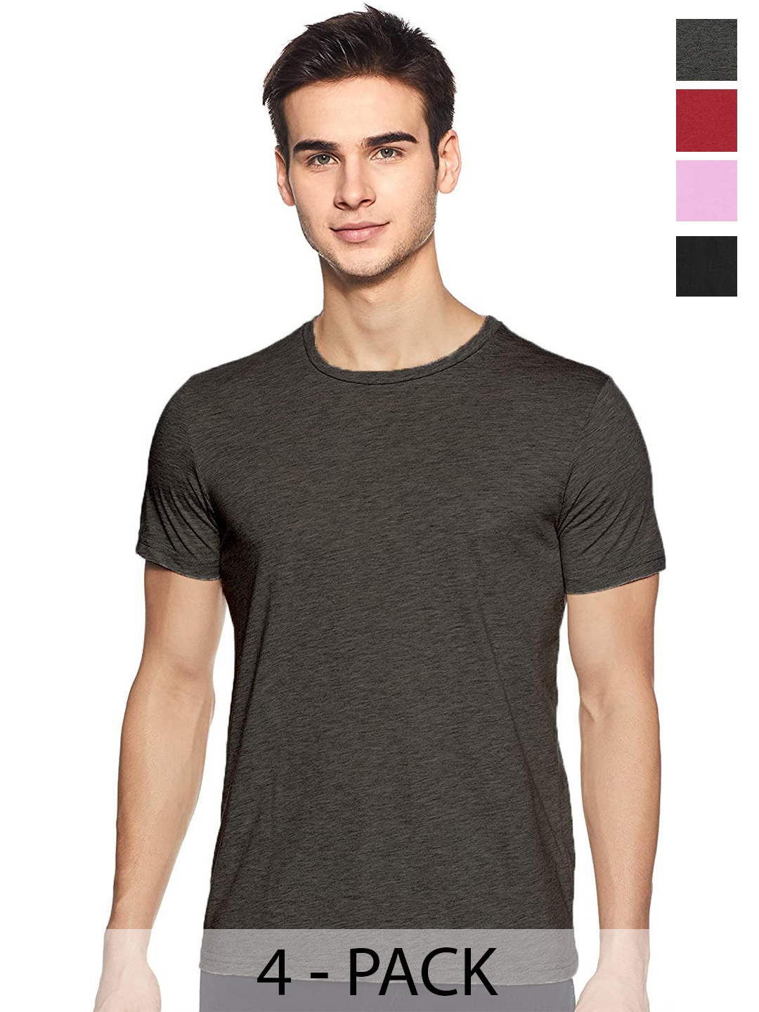 COLOR CAPITAL Unisex Pack Of 4 Round Neck Cotton T-shirt, Charcoal