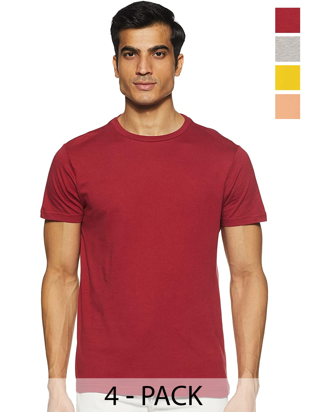 COLOR CAPITAL Unisex Pack Of 4 Short Sleeves Short Sleeves Cotton T-shirt, Red