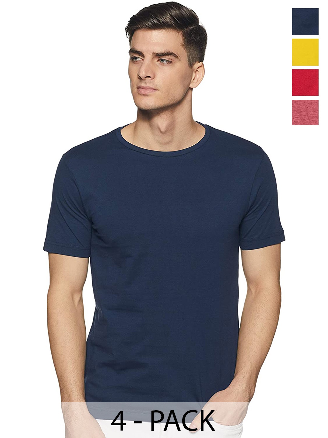 COLOR CAPITAL Unisex Pack Of 4 Round Neck Casual Cotton T-shirts, Navy blue