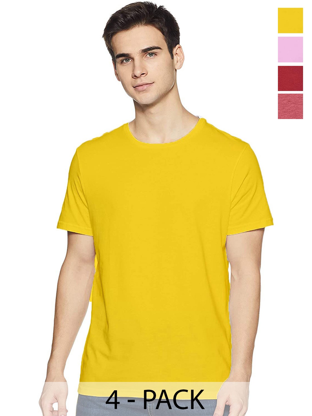 COLOR CAPITAL Pack Of 4 Short Sleeves Cotton T-shirt, Yellow