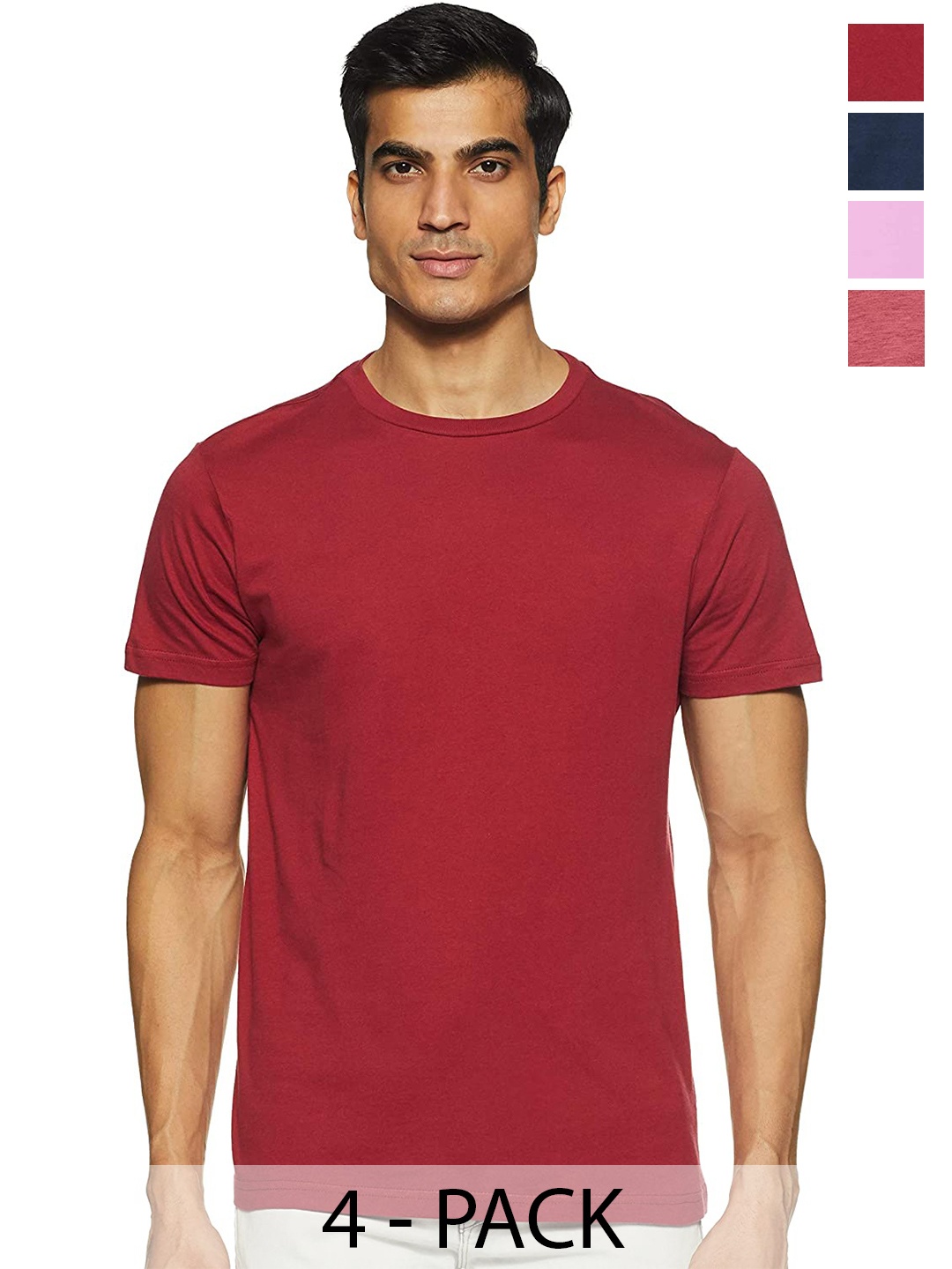 COLOR CAPITAL Pack 4 Short Sleeves Cotton T-shirts, Maroon