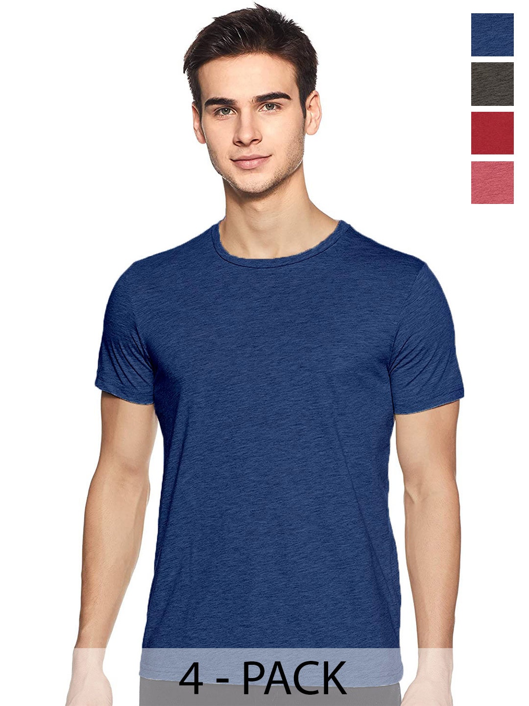 COLOR CAPITAL Pack Of 4 Round Neck Cotton T Shirts, Navy blue