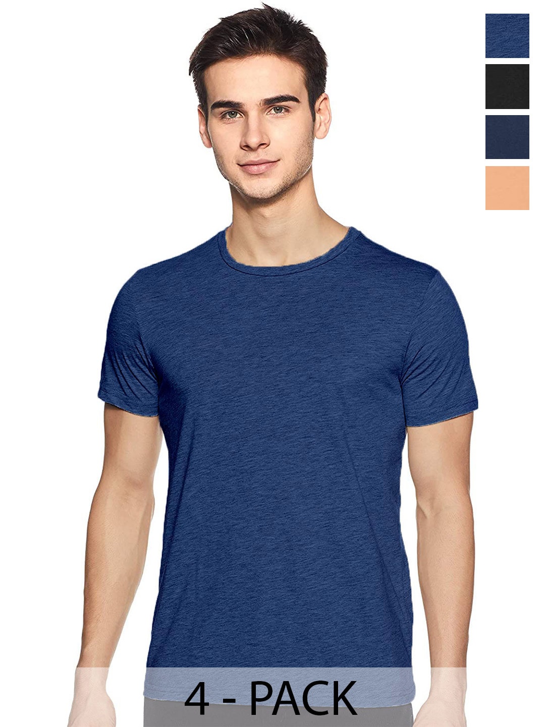 COLOR CAPITAL Pack Of 4 Short Sleeves Cotton T-shirt, Navy blue