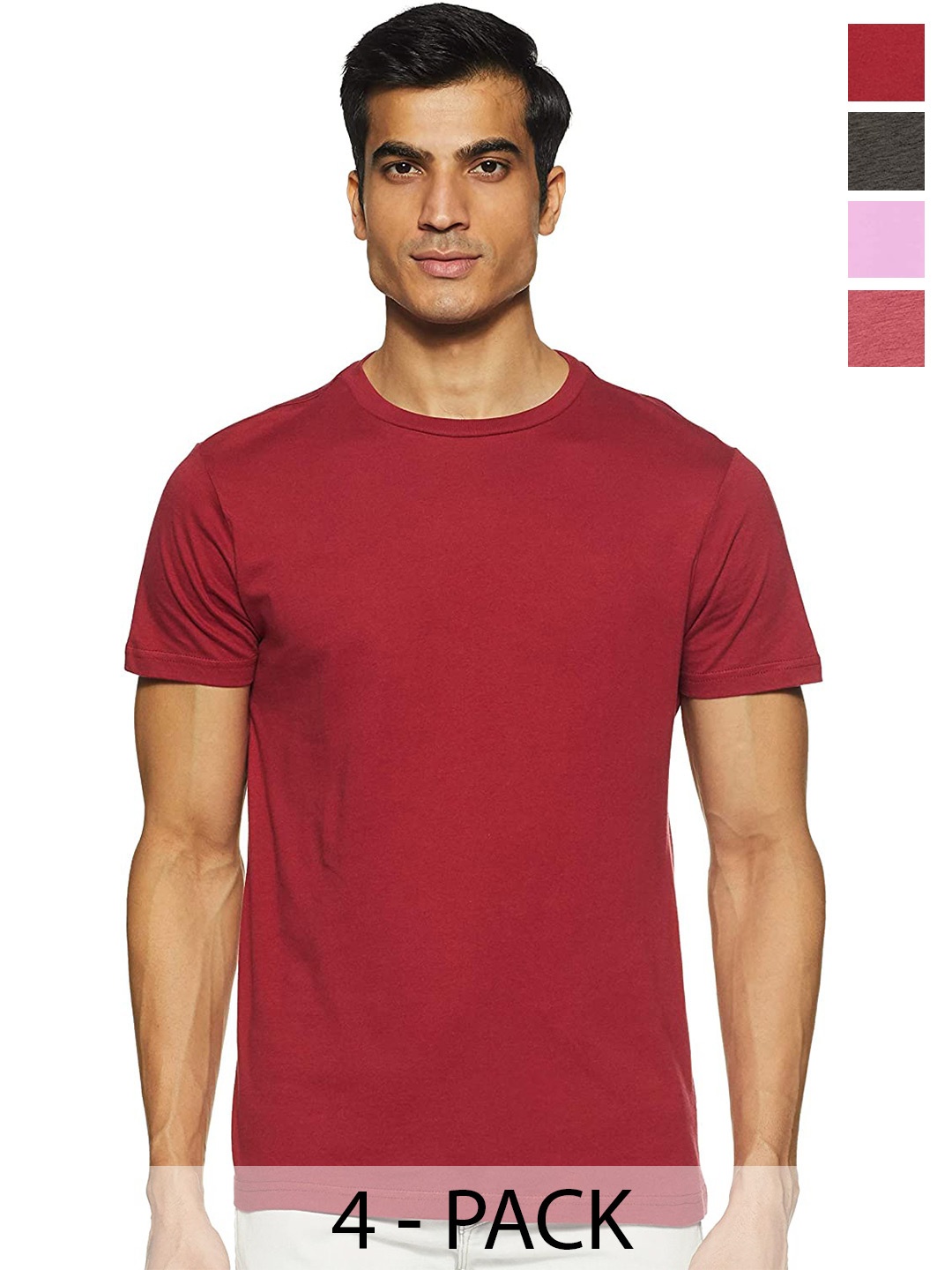 COLOR CAPITAL Unisex Pack Of 4 Cotton T-Shirts, Pink