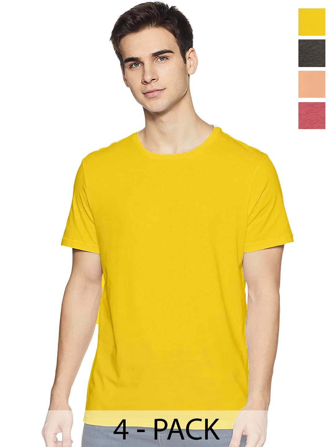 COLOR CAPITAL Pack 4 Short Sleeves Cotton T-shirts, Yellow