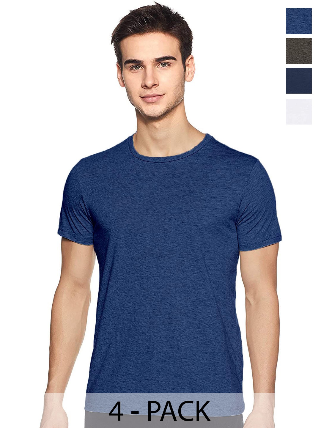 COLOR CAPITAL Unisex Pack of 4 Round Neck T-shirt, Blue