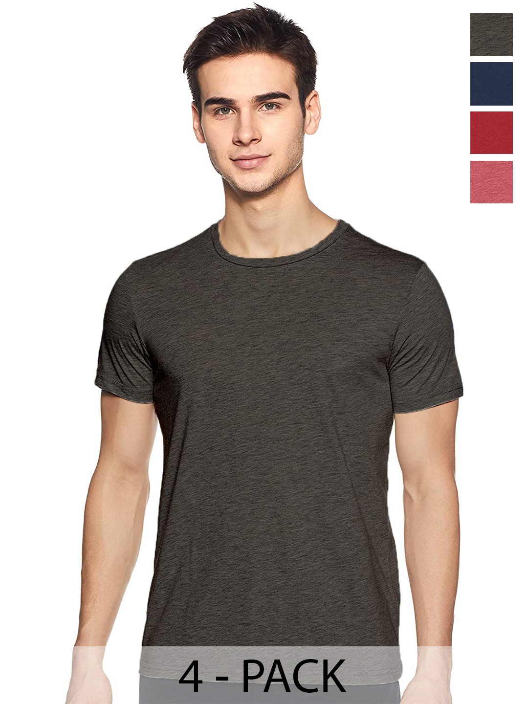 COLOR CAPITAL Unisex Pack Of 4 Round Neck Cotton T-shirt, Charcoal