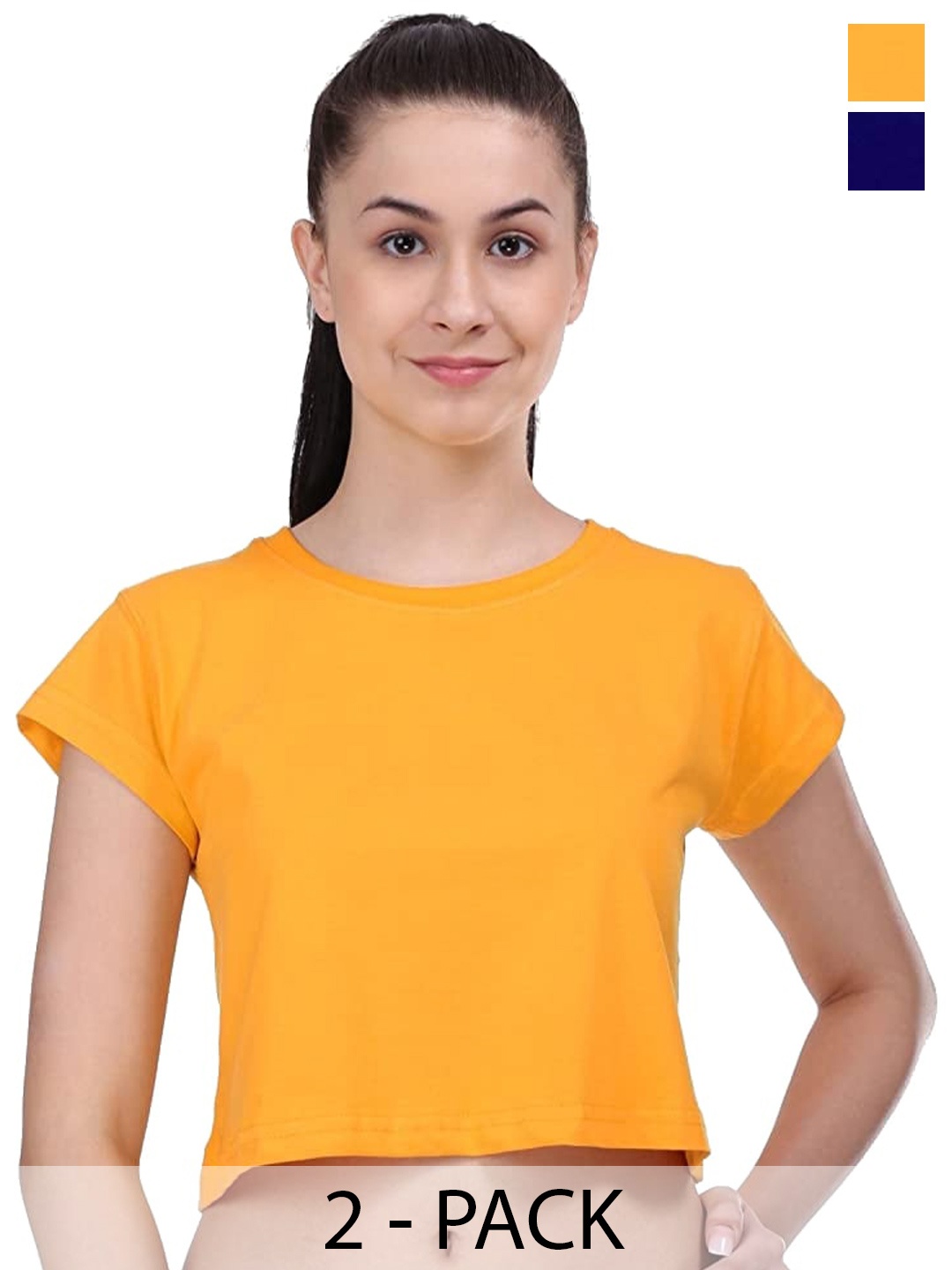COLOR CAPITAL Pack Of 2 Round Neck Cotton T-shirt, Yellow