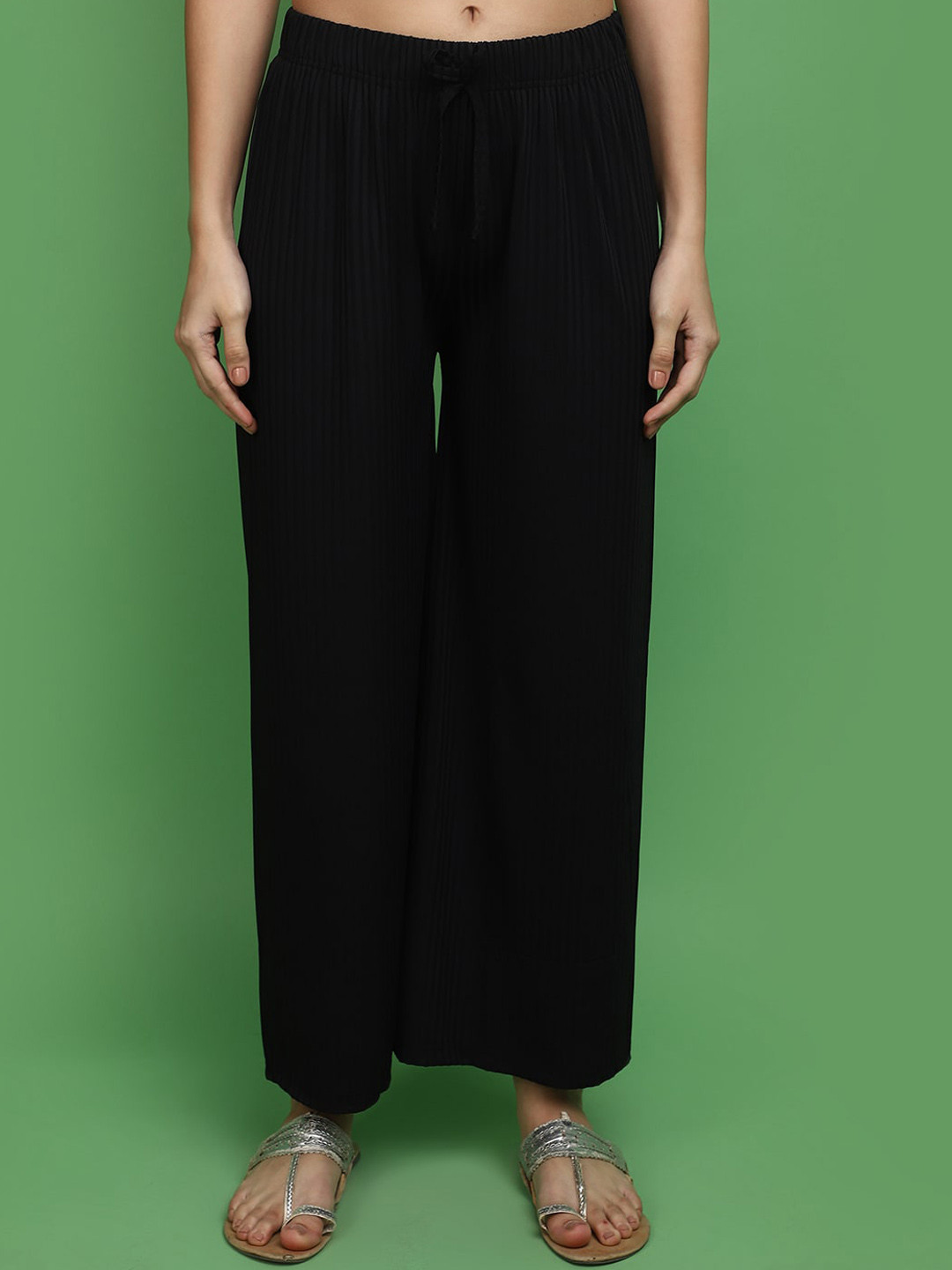 V-Mart Women Mid-Rise Cotton Trousers, Black 
V-Mart Women Mid-Rise Cotton Trousers, Black