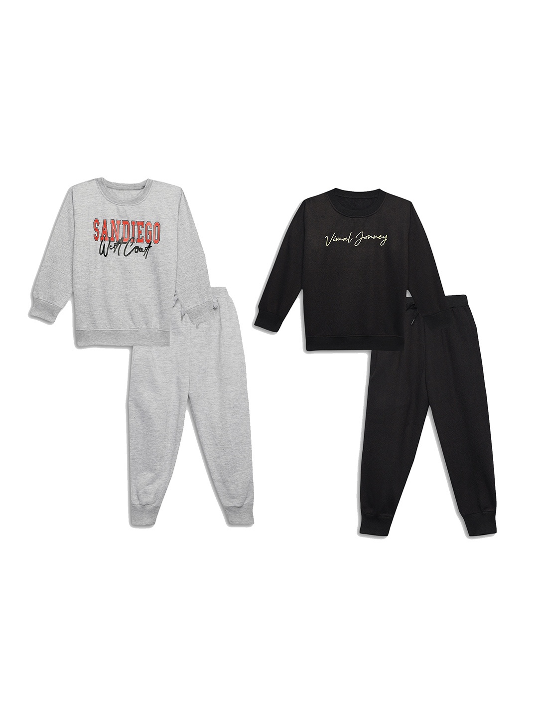 VIMAL JONNEY Kids Pack Of 2 Typography Printed Sweatshirts With Joggers, Grey melange
VIMAL JONNEY Kids Pack Of 2 Typography Printed Sweatshirts With Joggers, Grey melange