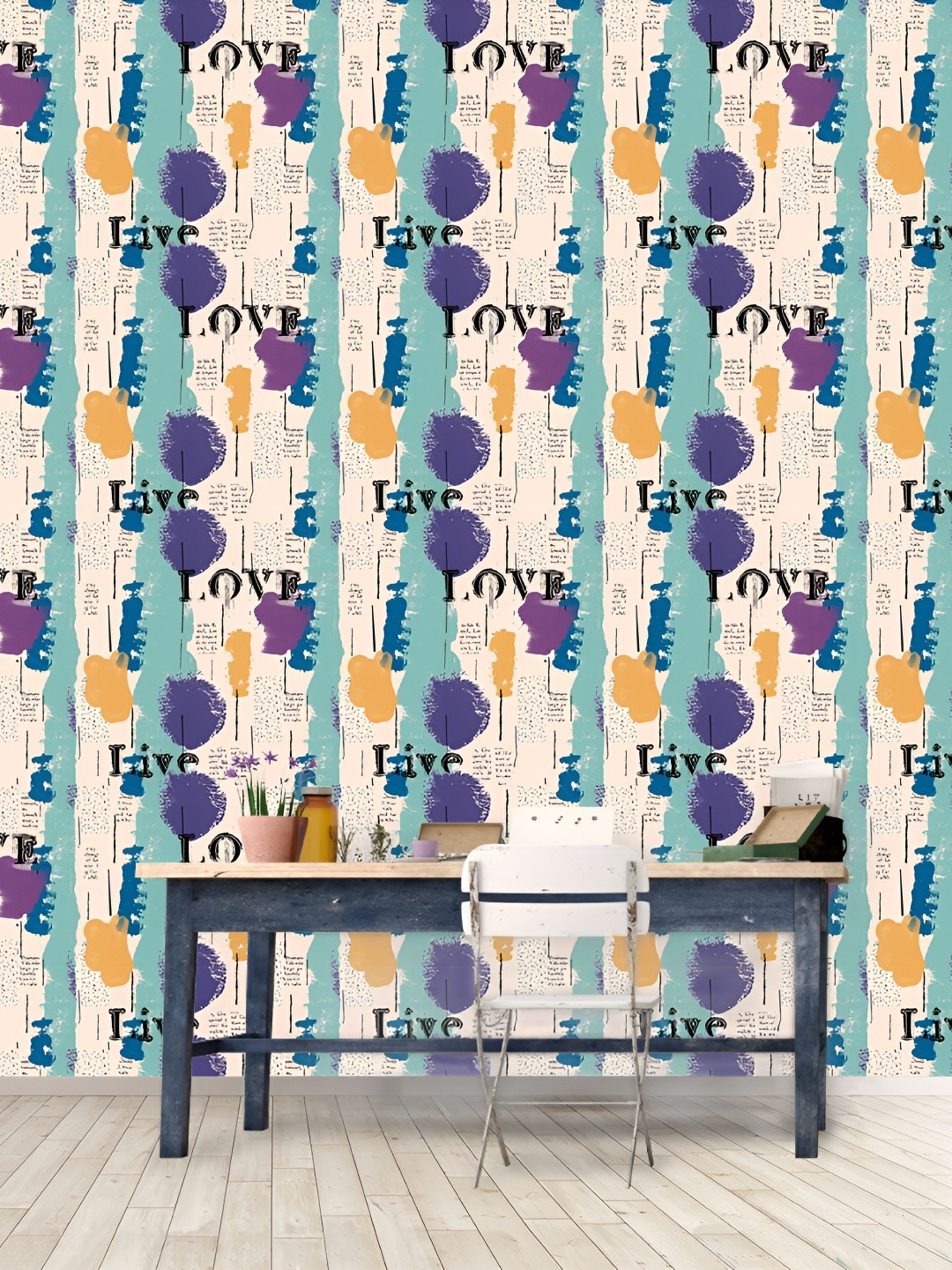 DWELLSINDIA Purple & Mustard Love Printed Self Adhesive Wall Grain Textured Wallpaper
DWELLSINDIA Purple & Mustard Love Printed Self Adhesive Wall Grain Textured Wallpaper