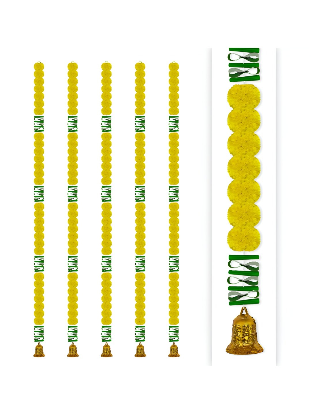 iHandikart Yellow 5 Pieces Hanging Marigold With Leaf And Bell Garland Artificial Flower
iHandikart Yellow 5 Pieces Hanging Marigold With Leaf And Bell Garland Artificial Flower
