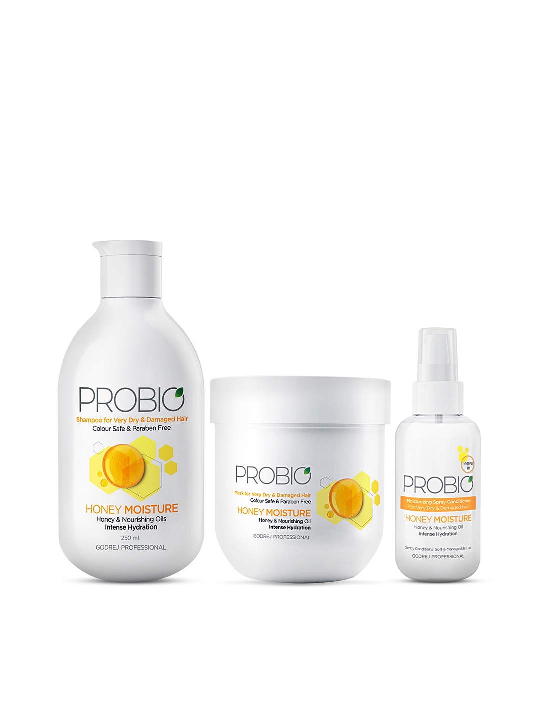 Godrej Professional Set of Probio Honey Moisture Hair Mask + Shampoo + Spray Conditioner, White
Godrej Professional Set of Probio Honey Moisture Hair Mask + Shampoo + Spray Conditioner, White