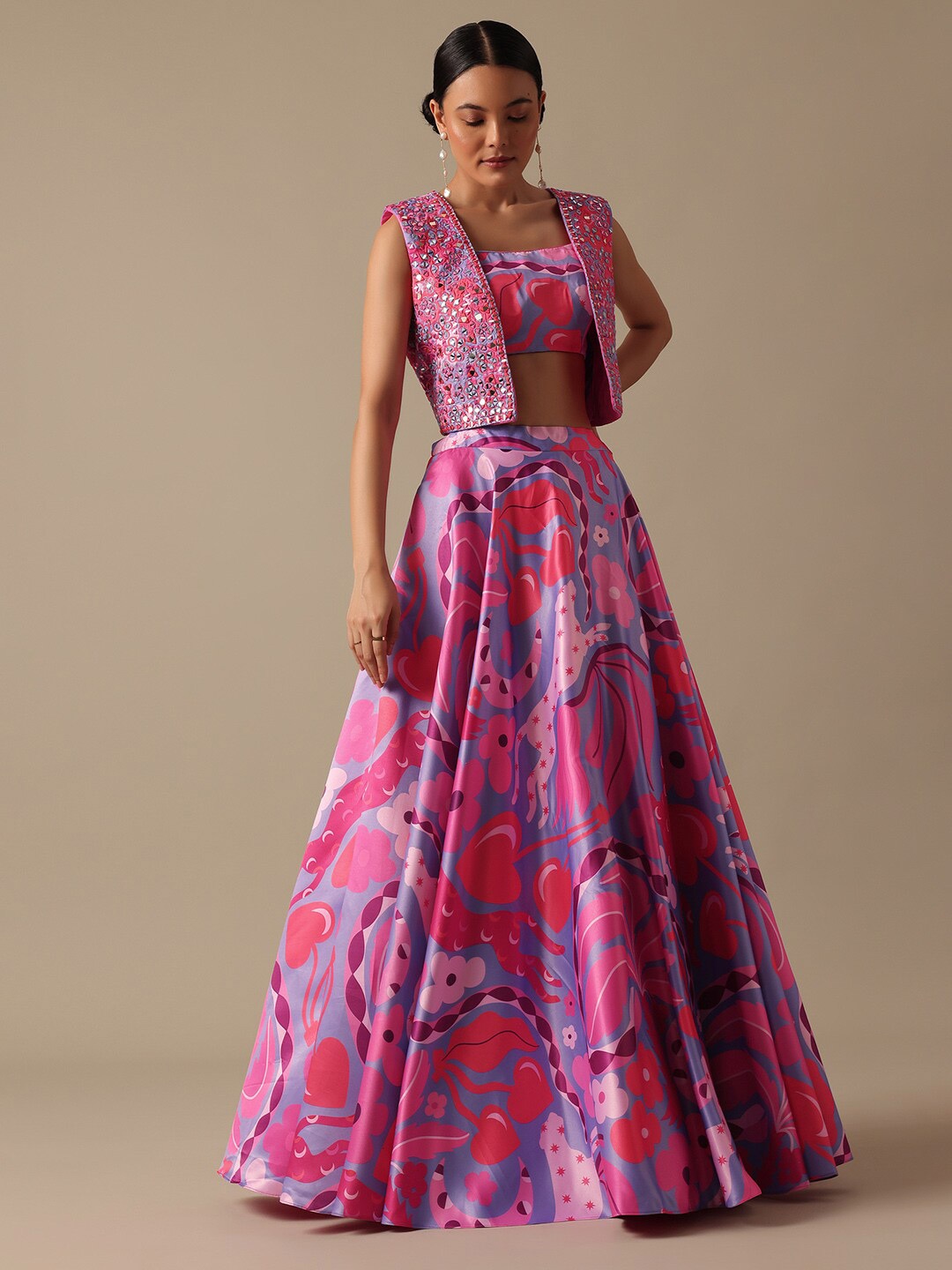 KALKI Fashion Printed Mirror Work Detail Satin Ready to Wear Lehenga & Blouse With Jacket, Pink
KALKI Fashion Printed Mirror Work Detail Satin Ready to Wear Lehenga & Blouse With Jacket, Pink