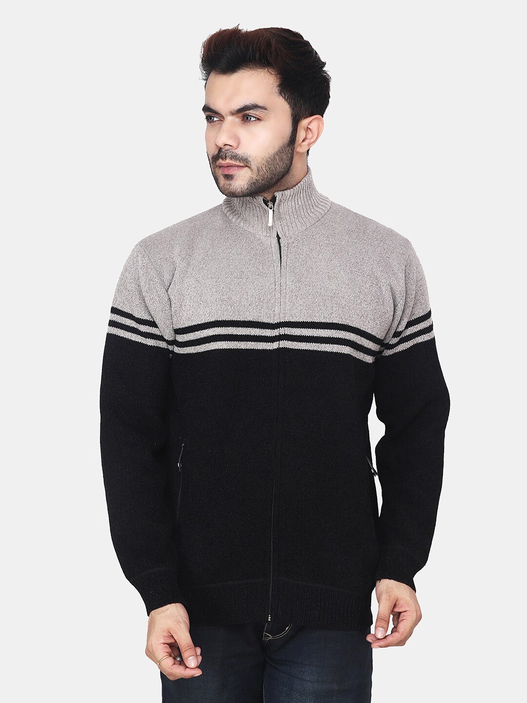 Steele Colourblocked Turtle Neck Long Sleeves Zip Detail Cotton Cardigan Sweater, Grey
Steele Colourblocked Turtle Neck Long Sleeves Zip Detail Cotton Cardigan Sweater, Grey
