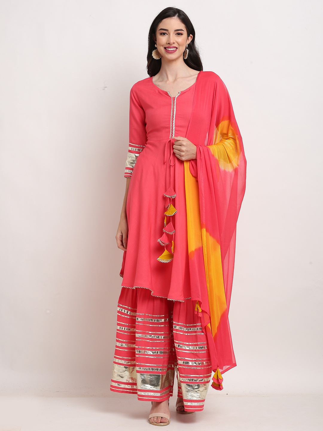 Roly Poly Round Neck A-Line Gotta Patti Pure Cotton Kurta With Sharara & Dupatta, Pink
Roly Poly Round Neck A-Line Gotta Patti Pure Cotton Kurta With Sharara & Dupatta, Pink