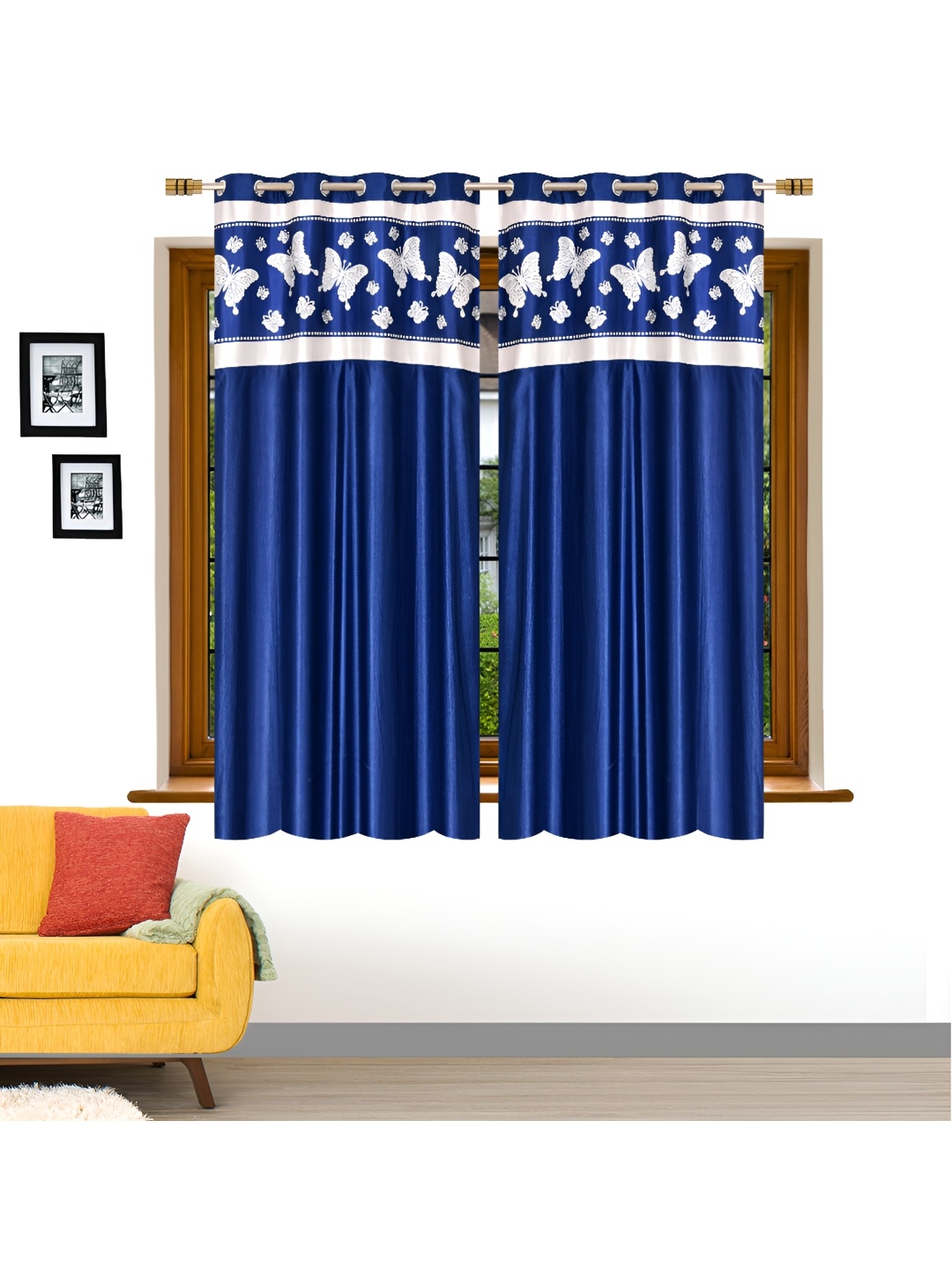 Ville Style Blue & White 2 Pieces Room Darkening Window Curtains